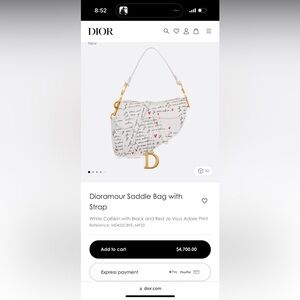 Brand new Authentic Dioramour Saddle Bag with Strap